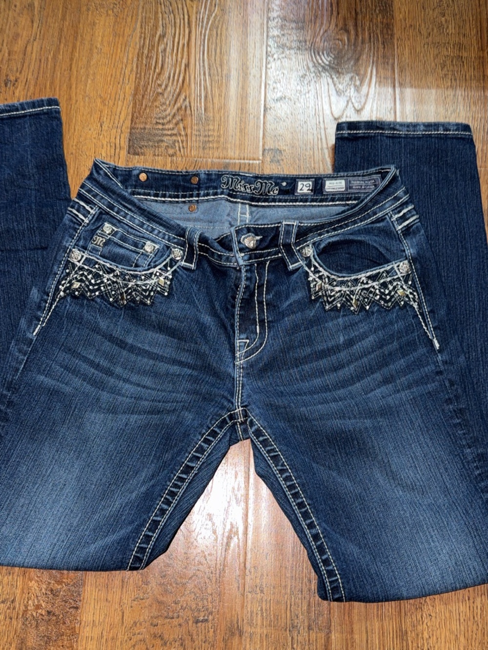 Miss Me Dark Blue Embroidered Boot-Cut Jeans